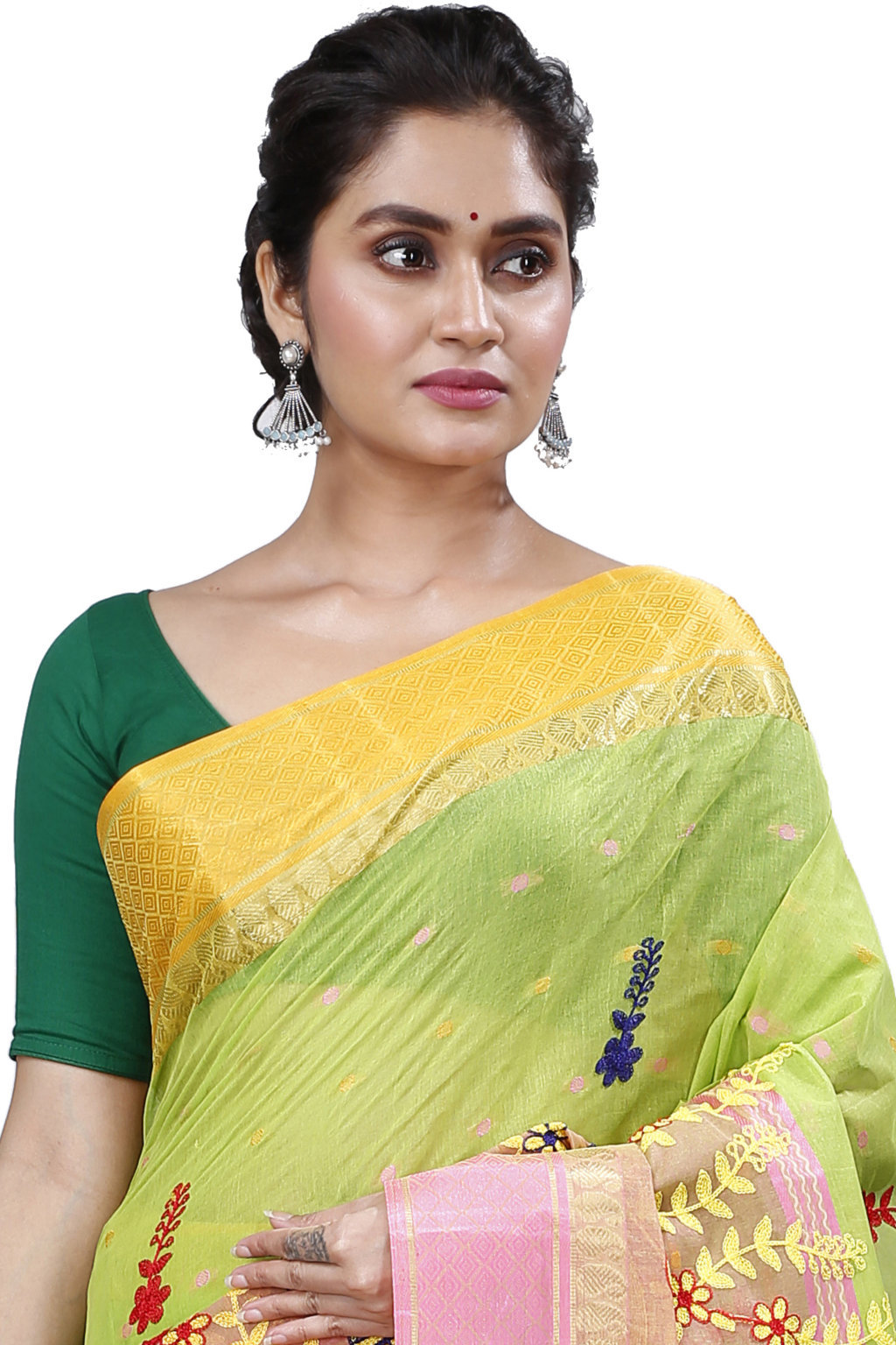 Light Green Pure Cotton Embi_Ganga_Buti Tant Embroidery (1002)